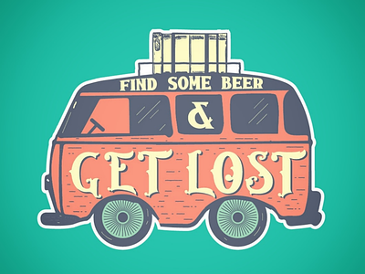 Find Beer, Get Lost beer blue camper van get lost keg red summer