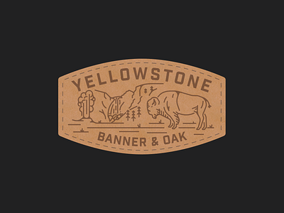 Yellowstone Banner & Oak Patch bison geyser leather national park