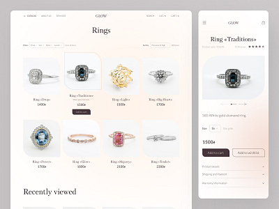 Jewellery catalog page. E-commerce website