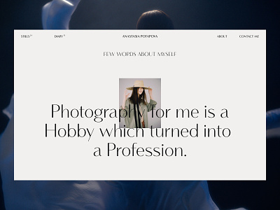 About screen. Fashion photographer portfolio concept design layout photographer ui web design webpage website