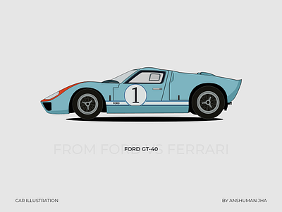 Car Illustration 06 | Ford GT-40 art blue car designer digital art graphic design illustration print race vector illustration