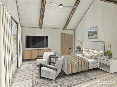 Bedroom hand drawn rendering