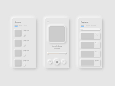 Music App UI app clean minimal minimalism minimalist mobile app mobile app design mobile app ui neumorphic neumorphism simple typography ui ui design uidesign uiux userinterface ux white