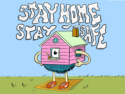 Stay Home Stay Safe design houses illustration kids monster procreate