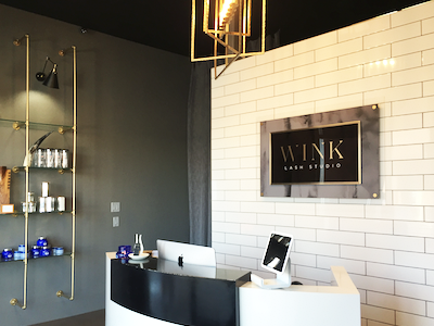 WINK Lash Studio Store Front brand gold logo sign signage store
