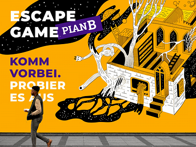 PlanB. Identity for Escape games & VR space platform. animation branding fresh freshdesign gaming interior quest sketches vector wall art