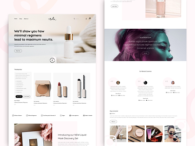 Website Redesign For Skincare and Cosmetic Products adobe xd beauty cards cosmetic cta design ecommerce feminine figma landing page makeup pricing redesign skincare testimonial ui ux website website redesign wellness