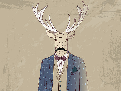 Deer Hipster Fashion character deer fashion hipster moustache retro tie vintage