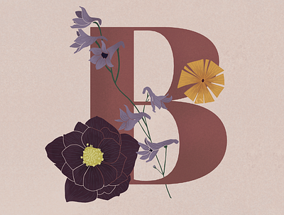 B deisgn floral floral art floral design florals illustration letter series procreate texture