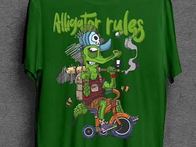 Alligator rules alligator animal biker cap cartoon crocodile ganster lizard rider rules skull tshirt