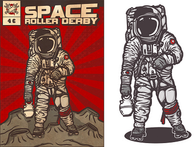 Space roller derby comic astronaut botijo cartoon colors derby illustration moon roller space spaceman spaceship