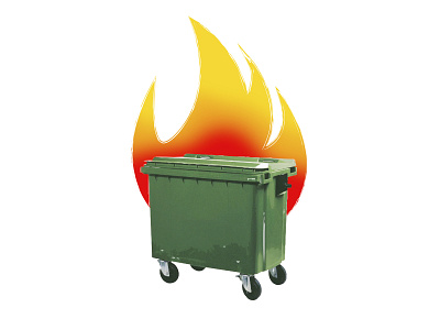 burning garbage container