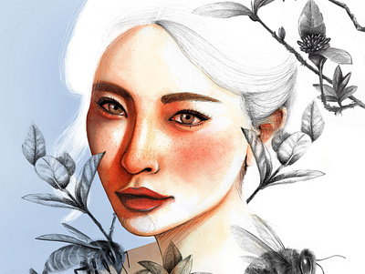 Hidden Garden bee design floral illustration photoshop portrait whatercolor woman