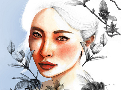 Hidden Garden bee design floral illustration photoshop portrait whatercolor woman