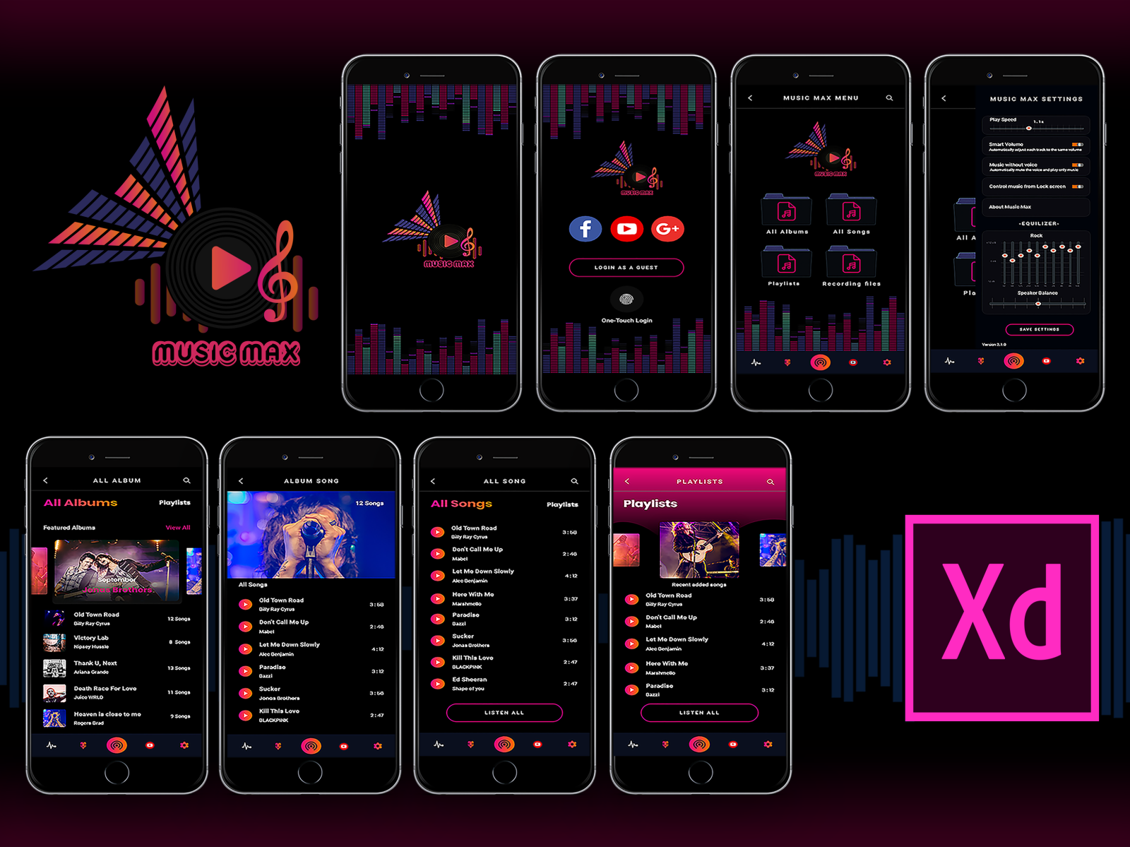 "MUSIC MAX" MUSIC PLAYER APP UI/UX DESIGN DESIGN by Mirza Shakil on