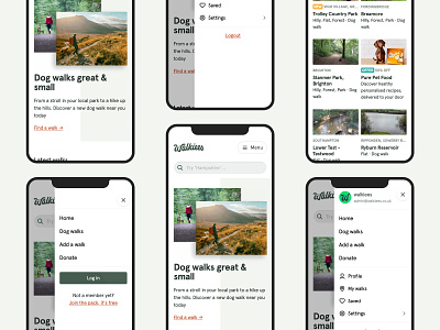 Walkiees - Homepage and navigation updates hero mobile navigation webapp