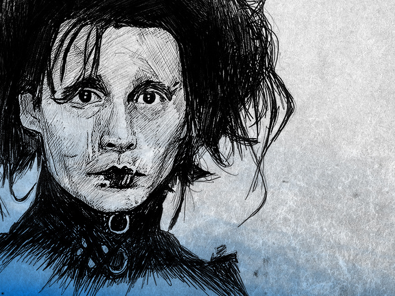 Edward Scissorhands johnny depp sketch illustration texture gradient blood paper