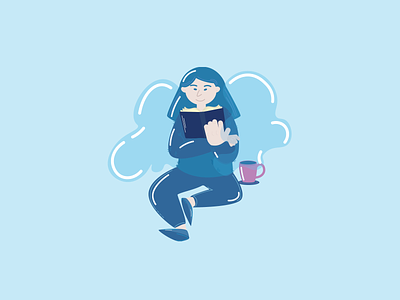 In the clouds branding character design girl illustration reading vector