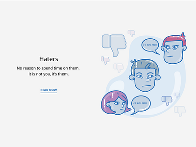 Illustration for the article "Haters" by Paul Graham article blog characters figma illustration placeholder vector