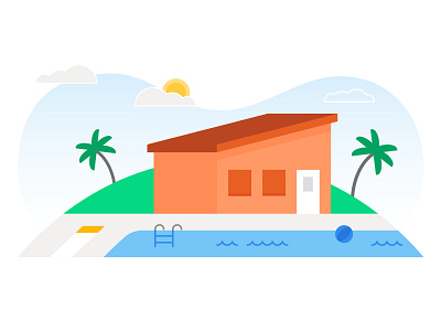 Pool house flat illustration homepage house minimalist palm tree pool