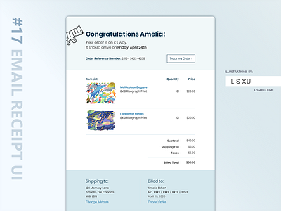 UI Challenge 17: Email Receipt UI dailyui dailyuichallenge design email receipt illustrator ui