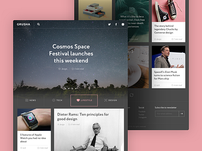 Grusha Magazine blog flat layout magazine minimal news ui ux web website