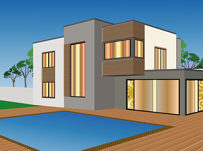 The modern house building house illustraion illustration perspective swimming pool vector
