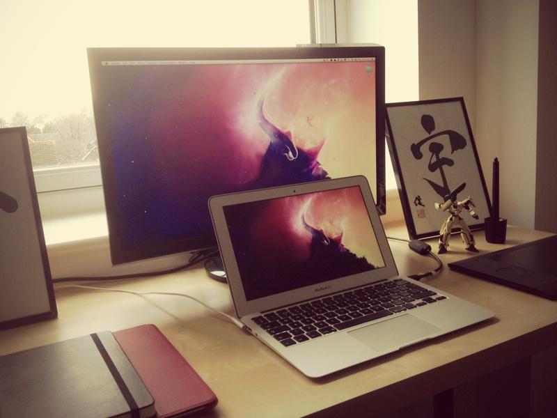 Hipster photo of current workspace macross workspace desk wood