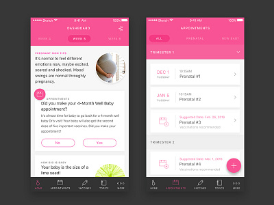 New Baby App UI Concept baby icons ios mobile new mom non profit pink ui ux