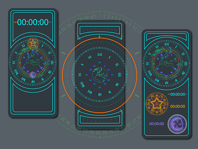 Geometric Clock Application - Glyph Tunc application astrology astronomy circle clock esoteric geometric lineart magic mandala mobile mystic neon occult spirituality time ui ux vector witchy
