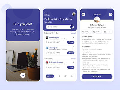 Job Finder Mobile App UI app design app home app ui homapge job job details job homepage jobs mobile app ui user interface