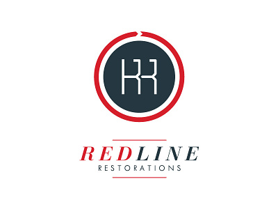 Redline Restorations Logo bodoni concept deep blue gears italic logo racing red redline retro shift knob shift pattern