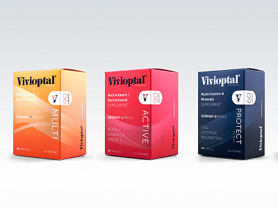 Vivioptal Multivitamins blue branding capsule german metallic orange packaging pink print red vitamins wave