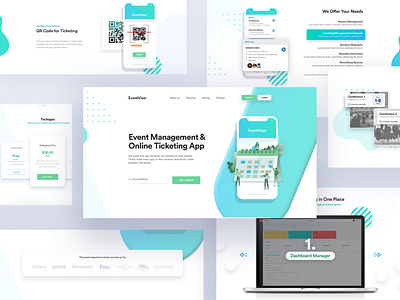 Landing page design - Event Management App app branding design illustration logo typography ui ux vector web