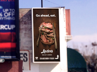 Lieder's Sign ad advertisement building kosher meat restaurant sign steak take out