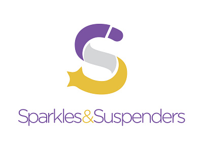 Sparkles & Suspenders Logo branding logo purple s sparkles sparkles suspenders suspenders yellow