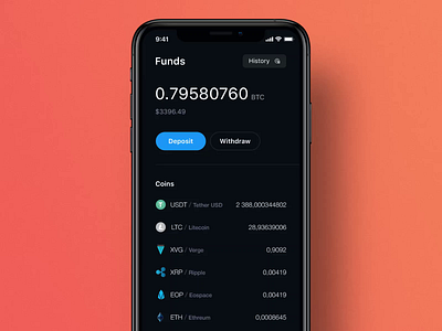 Crypto wallet account animation app bank clean colors crypto wallet cryptocurrency design exchange funds graph graphic ios mobile motion profile ui ux wallet