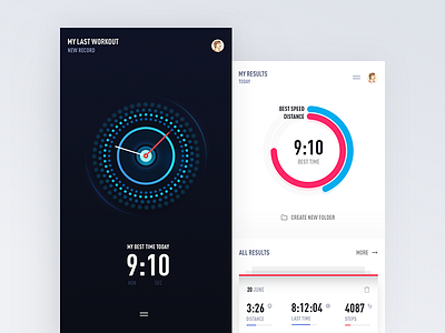 Timer app cards design distance fitness graphics ios mobile speed timer ui ux