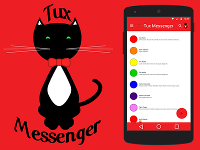 Tux Messenger - The Debonair SMS Client app cat concept flat minimal mockup sms text vector