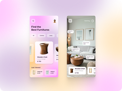 UI Furniture App augmented reality augmentedreality glasses glassmorphism ui