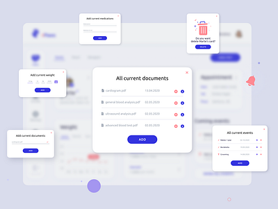 Online veterinary cards service pop-ups dashboad interface ui veterinary