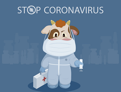 Bull doctor bull coronavirus covid19 illustration mask vaccine vector