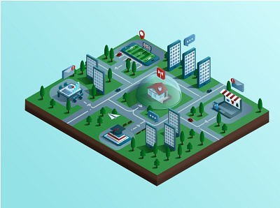 the city of gadgets city design gadgets illustration isolated isometric mobile vector