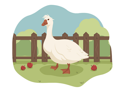 Goose on the lawn goose illustration lawn pet vector village