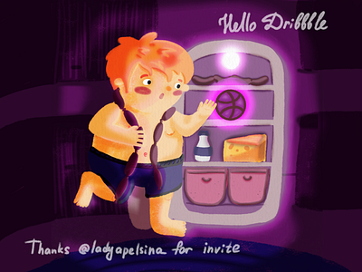 Hello, Dribbble boy character hello hungry illustration invite night procreate