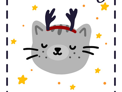 Christmas cat face with deer horns adobe illustrator advent calendar animal art cat character christmas cute animal cute illustration design illustration