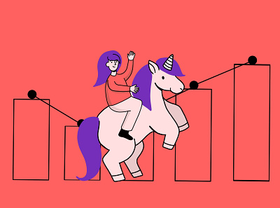 Invest girl character girl investing unicorn vector vector art vector illustration woman
