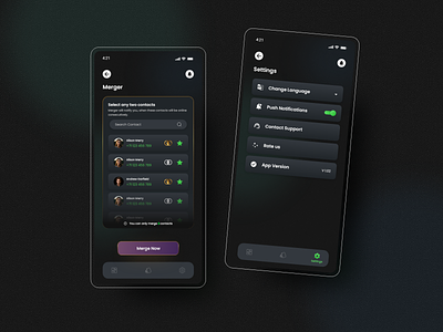 Tracks App - Merger & Settings app ui colorful dark mode dark ui design gradient app misterhammad soft ui tracker tracks app typography ui design ui designer uiux uiuxdesign