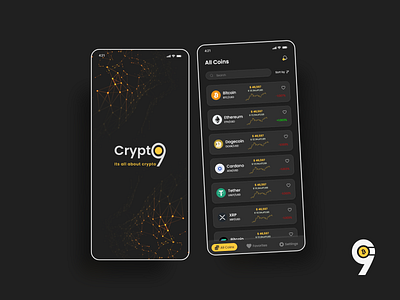 Crypto9 | Mobile App UI/UX Design | By Hammad Hassan app ui bitcoin crypto crypto app cryptocurrency dark app design ethereum logo misterhammad typography ui design ui designer uiux uiuxdesign