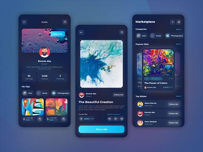 NFT Marketplace Mobile App app app design crypto cryptocurrency dark dark ui exchange ios mobile app nft nft marketplace nfts niminal shop ui ui design